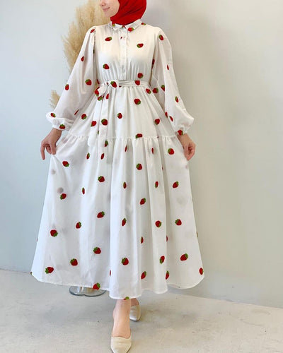 Vestido Largo Modesto de Manga Larga Estilo Oriente Medio - Image 16