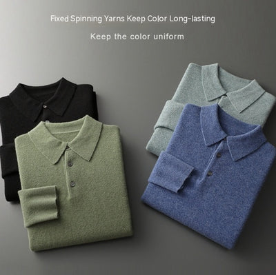 Cardigan Grueso Hombre Cuello Polo Casual Suelto - Image 15