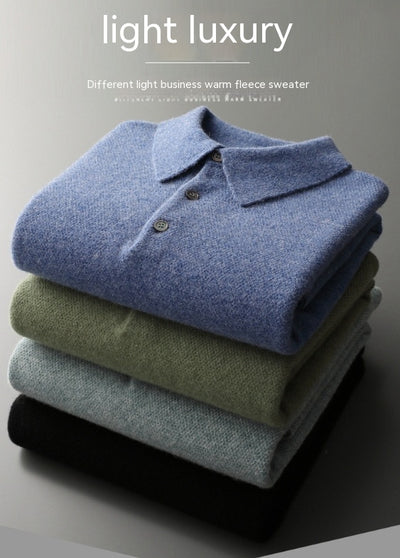 Cardigan Grueso Hombre Cuello Polo Casual Suelto - Image 18