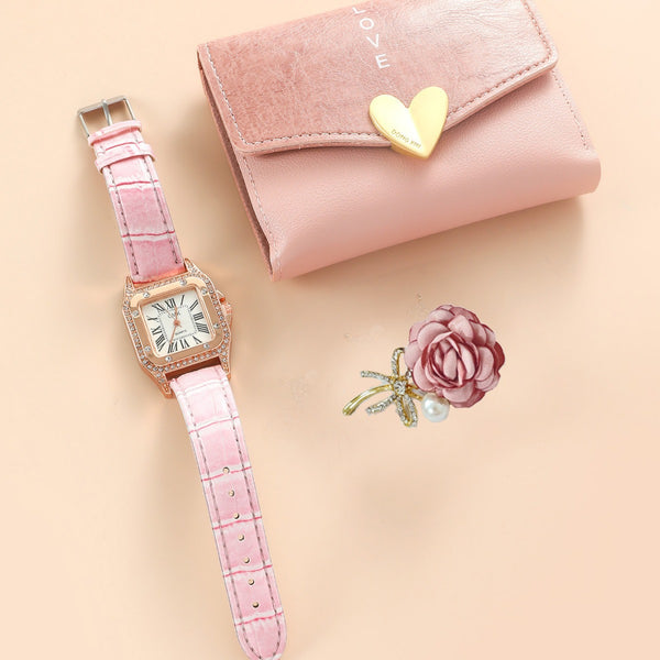 Juego de Regalo: Cinturón Cartera, Broche y Reloj para Dama