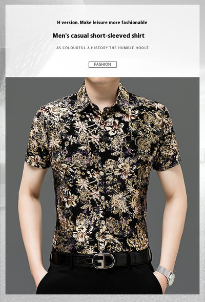 Camisa Estampada de Manga Corta para Hombre Adulto - Tela Fresca Elástica - Image 24