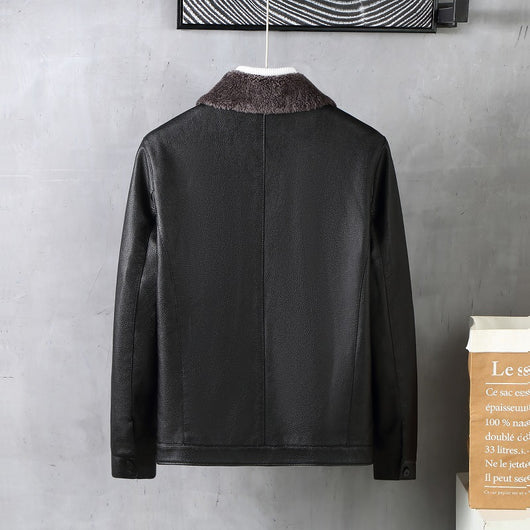 Abrigo de Cuero con Forro Polar Acolchado para Hombre - Image 3