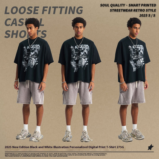 Playera Personalizada con Ilustración Masculina en Blanco y Negro - Image 9