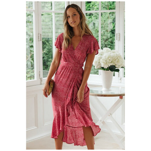 Vestido de Encaje Floral Escote V Manga Corta - Estilo Europeo Verano - Image 3
