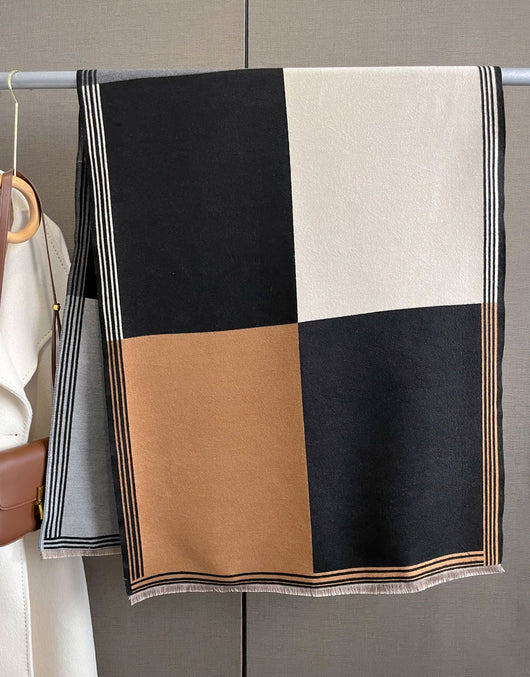 Bufanda de Cachemira Gruesa con Combinación de Colores para Mujer Invierno - Image 12
