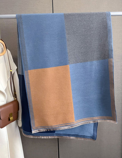 Bufanda de Cachemira Gruesa con Combinación de Colores para Mujer Invierno - Image 13