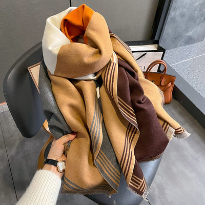 Bufanda de Cachemira Gruesa con Combinación de Colores para Mujer Invierno - Image 14