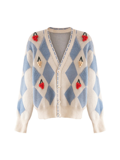 Cardigan Tejido Cuadros 3D Cuello V Manga Larga Oversized - Image 6