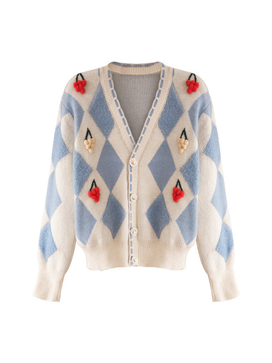 Cardigan Tejido Cuadros 3D Cuello V Manga Larga Oversized - Image 6