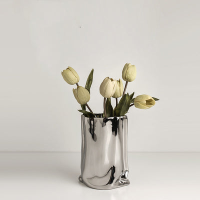 Jarrón Decorativo de Flores Secas con Acabado Plateado Electrochapado - Image 31