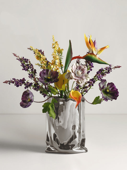 Jarrón Decorativo de Flores Secas con Acabado Plateado Electrochapado - Image 35