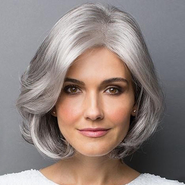 Peluca Corta Rizada Gris Plata Realista Estilo Bobo