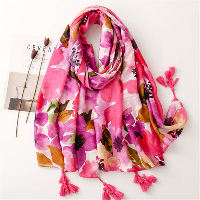 Foulard Floral de Algodón y Lino - Chal Suave y Versátil - Image 6