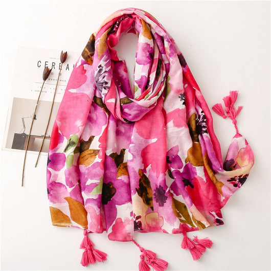 Foulard Floral de Algodón y Lino - Chal Suave y Versátil - Image 6