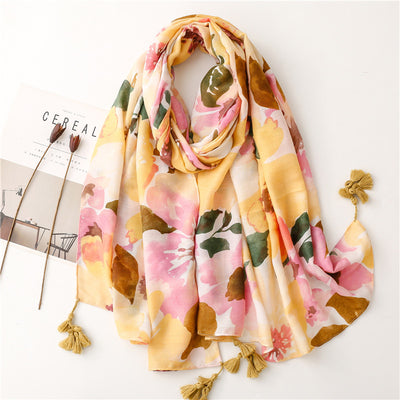 Foulard Floral de Algodón y Lino - Chal Suave y Versátil - Image 9