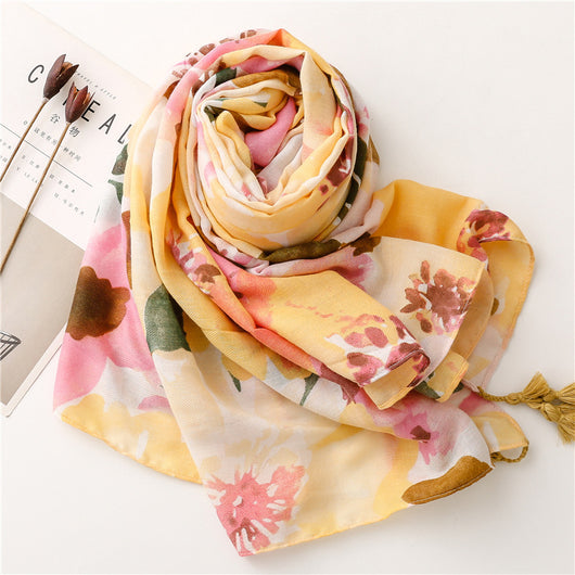Foulard Floral de Algodón y Lino - Chal Suave y Versátil - Image 10