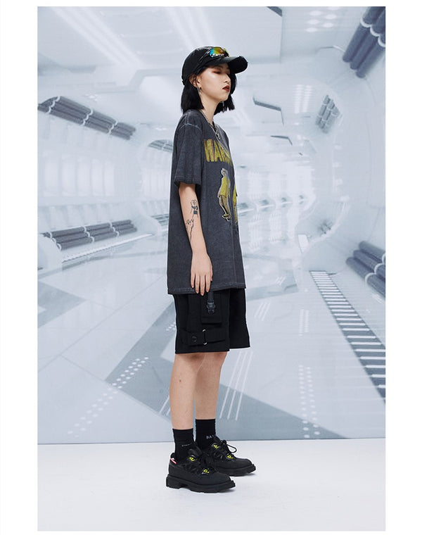 Camiseta Holgada Hip-Hop con Estampado Urbano Tendencia