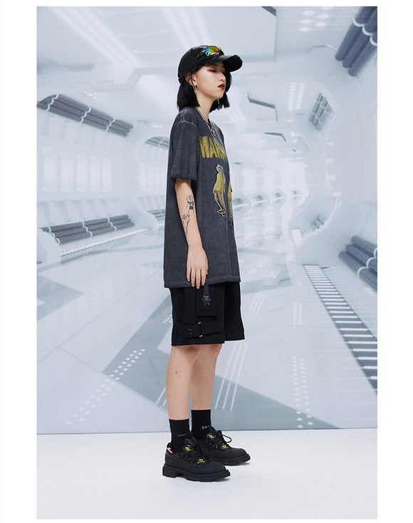 Camiseta Holgada Hip-Hop con Estampado Urbano Tendencia