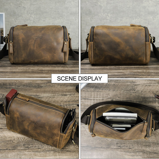 Bolso Mensajero de Cuero Crazy Horse Retro para Hombre - Image 6