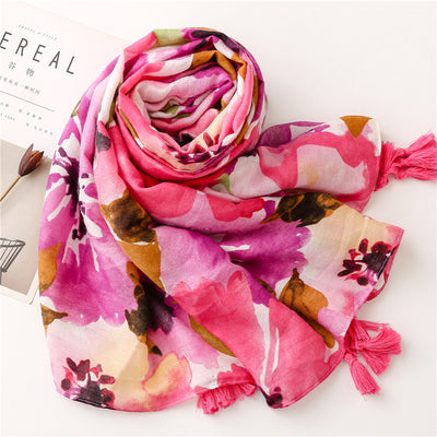 Foulard Floral de Algodón y Lino - Chal Suave y Versátil - Image 12