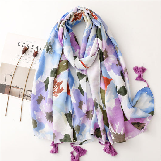 Foulard Floral de Algodón y Lino - Chal Suave y Versátil - Image 13