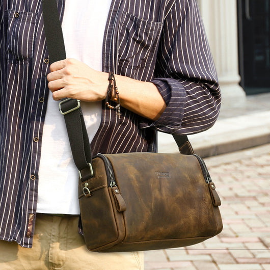 Bolso Mensajero de Cuero Crazy Horse Retro para Hombre - Image 13