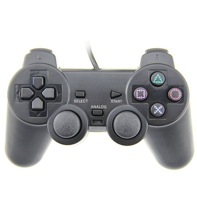 Black wired game controller for PS2 with dual analog sticks, D-pad, and colored action buttons. - Image 9