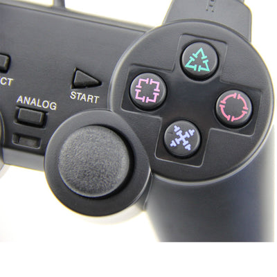 Black wired game controller for PS2 with dual analog sticks, D-pad, and colored action buttons. - Image 10