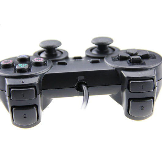 Black wired game controller for PS2 with dual analog sticks, D-pad, and colored action buttons. - Image 11