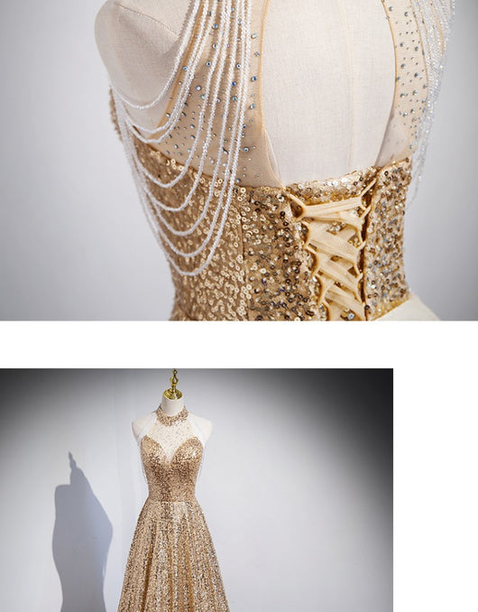 Vestido Dorado de Noche para Anfitriona y Presentadora - Image 12