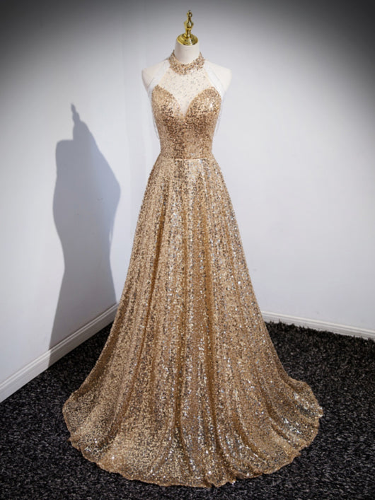 Vestido Dorado de Noche para Anfitriona y Presentadora - Image 17