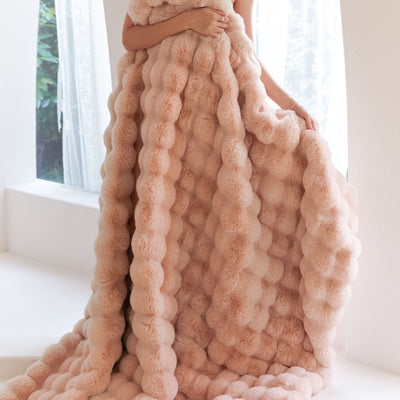 Manta Quilt de Terciopelo Grueso Conejo Pompón Poliéster - Image 28