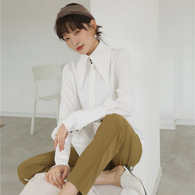 Blusa Suelta de Cuello Puntiagudo y Mangas Farol para Mujer - Image 10
