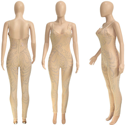 Mono Elegante de Malla con Strass sin Mangas para Mujer - Image 10