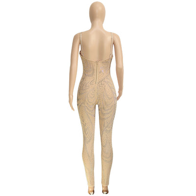 Mono Elegante de Malla con Strass sin Mangas para Mujer - Image 16
