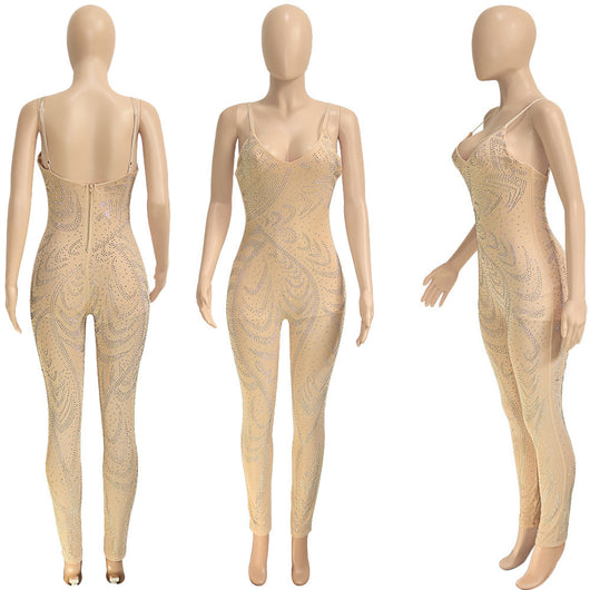 Mono Elegante de Malla con Strass sin Mangas para Mujer - Image 18