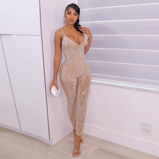 Mono Elegante de Malla con Strass sin Mangas para Mujer - Image 19