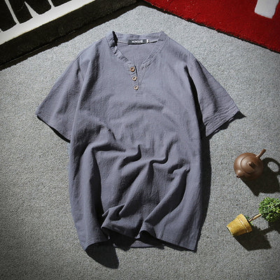 Camiseta Casual de Algodón y Lino - Básico de Color Puro - Image 9