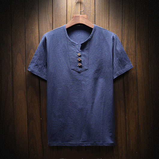 Camiseta Casual de Algodón y Lino - Básico de Color Puro - Image 11