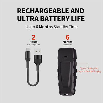 Black and orange handheld ultrasonic dog training device with a Type-C charging port and an orange button. - Image 12