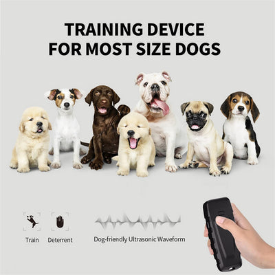Black and orange handheld ultrasonic dog training device with a Type-C charging port and an orange button. - Image 13
