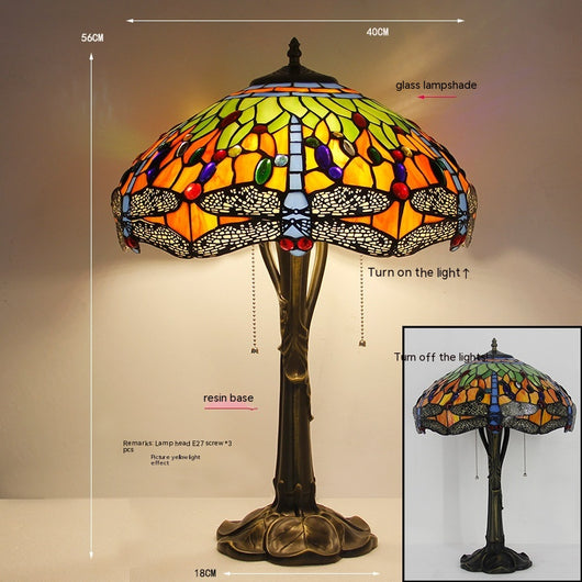 Lámpara de Mesa Libélula Tiffany con Piedra - Retro para Dormitorio y Sala - Image 35