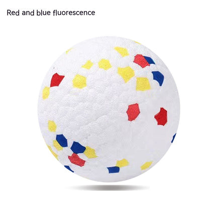 White pet ball dog toy with a textured surface, featuring scattered red, blue, and yellow hexagonal shapes. - Image 13