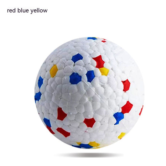 White pet ball dog toy with a textured surface, featuring scattered red, blue, and yellow hexagonal shapes. - Image 14