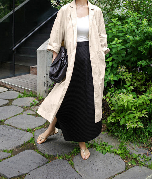 Abrigo Tipo Trench Shirt Dress Largo de Lino y Algodón con Abertura - Image 13
