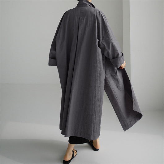 Abrigo Tipo Trench Shirt Dress Largo de Lino y Algodón con Abertura - Image 16