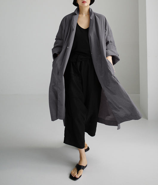 Abrigo Tipo Trench Shirt Dress Largo de Lino y Algodón con Abertura - Image 18
