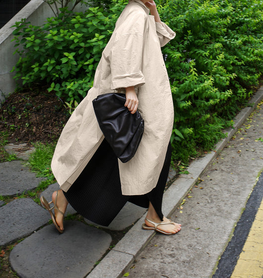 Abrigo Tipo Trench Shirt Dress Largo de Lino y Algodón con Abertura - Image 19