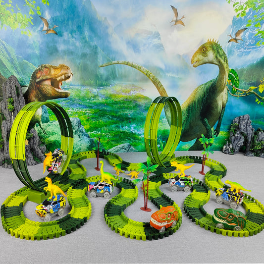Auto Dinosaurio Eléctrico con Pista de Escalada y Ferrocarril