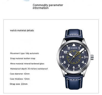 Reloj Automático de Hombre con Correa de Cuero, Resistente al Agua y Esfera Luminosa - Image 27